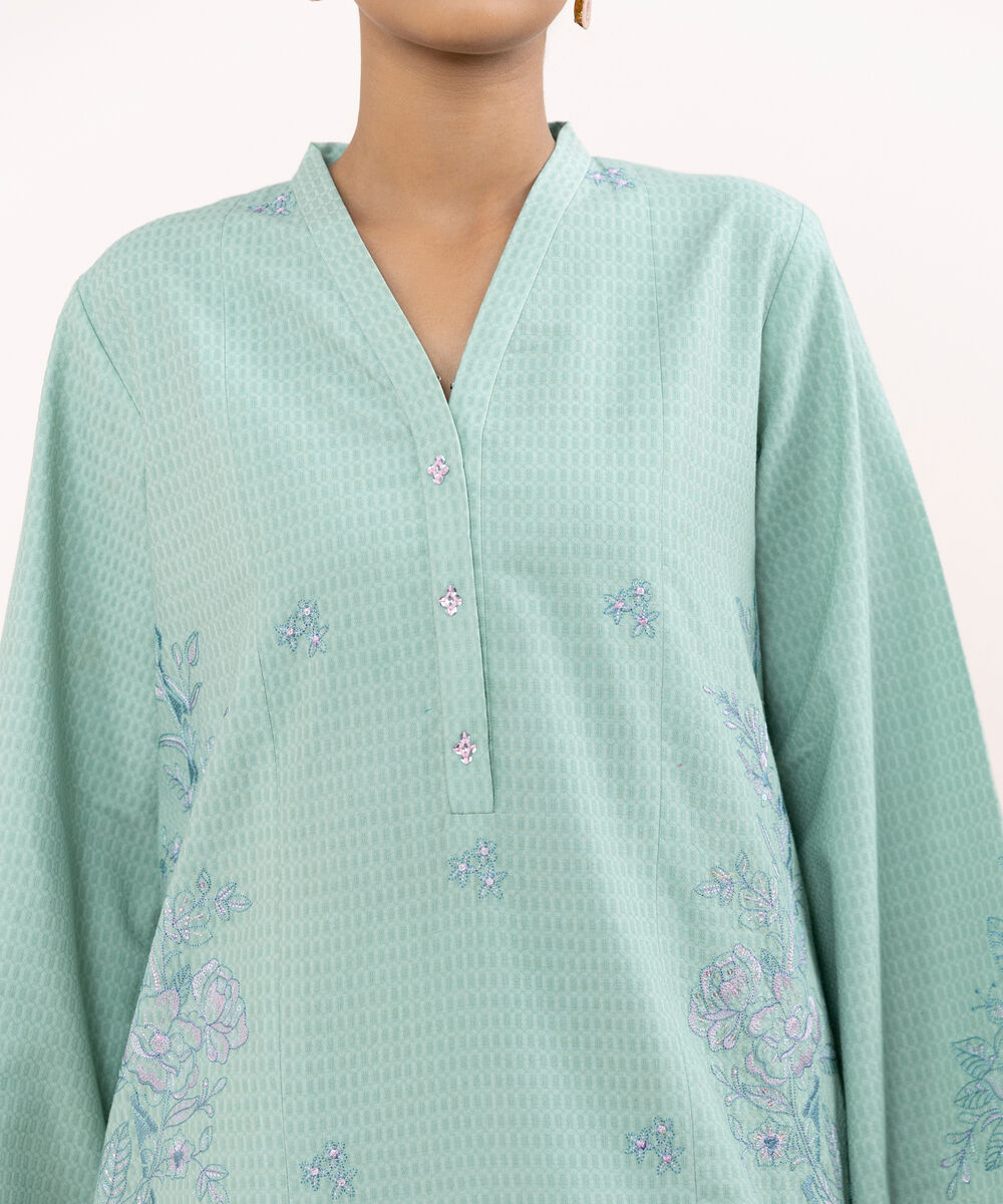 Women's Unstitched Linen Jacquard Dyed Three Piece Suit