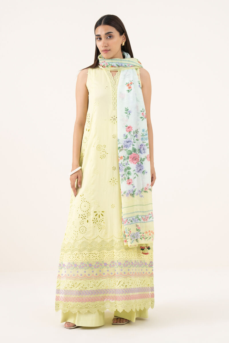 3 Piece -  Embroidered Fine Cotton Satin Suit