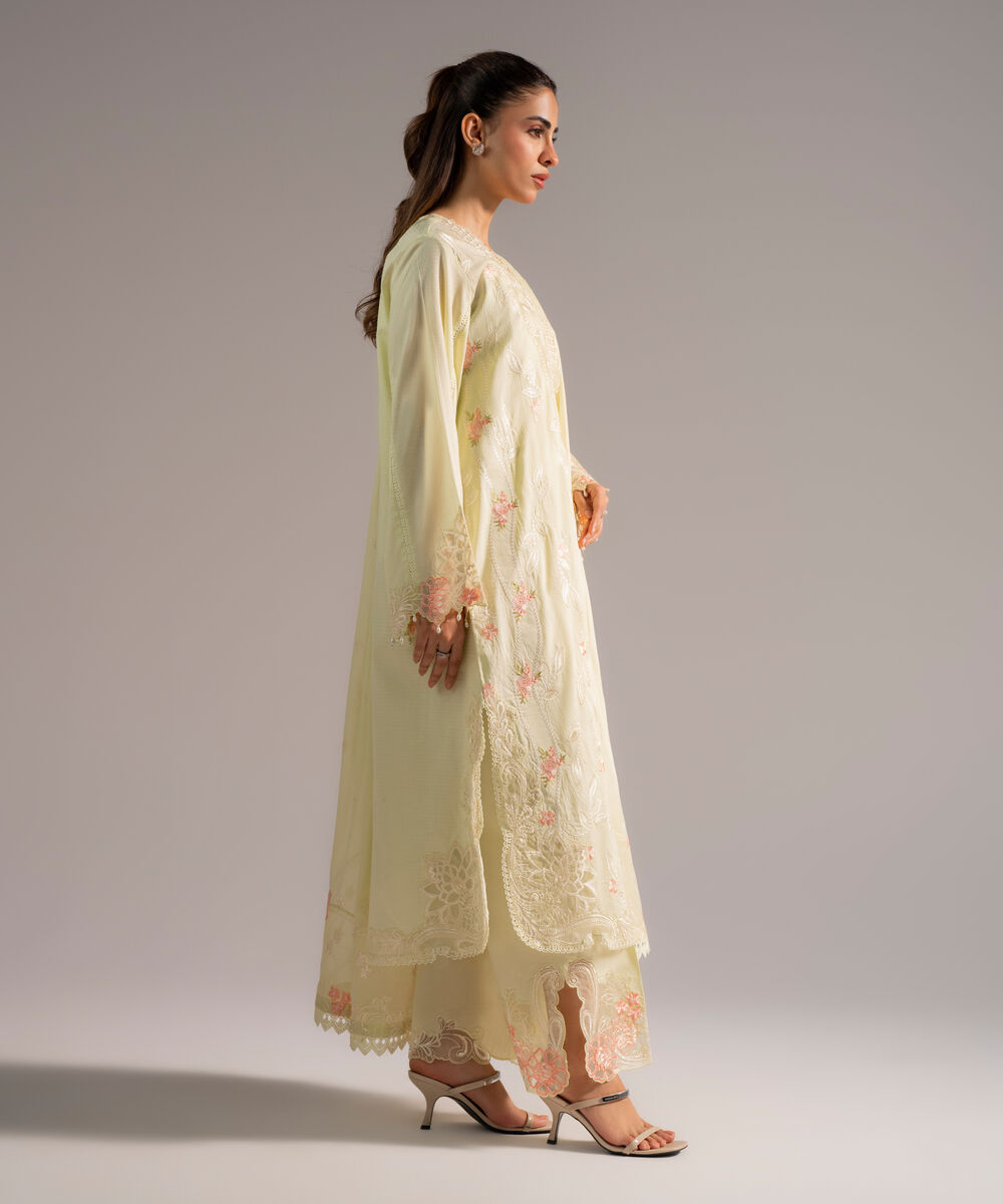 Women's RTW Dobby Embroidered Light Green 3 Piece Suit