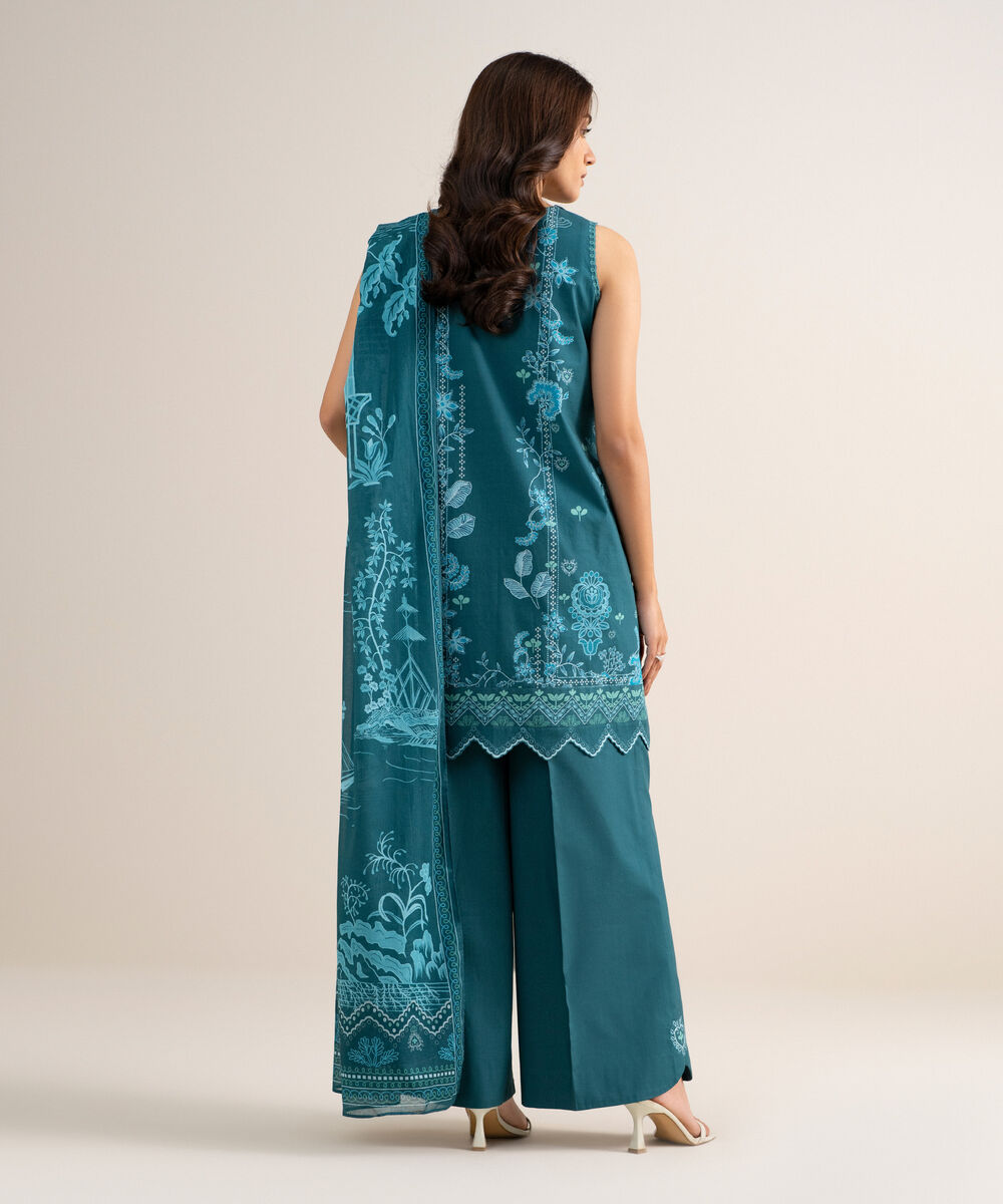Women's Unstitched Lawn Printed Green 3 Piece Suit