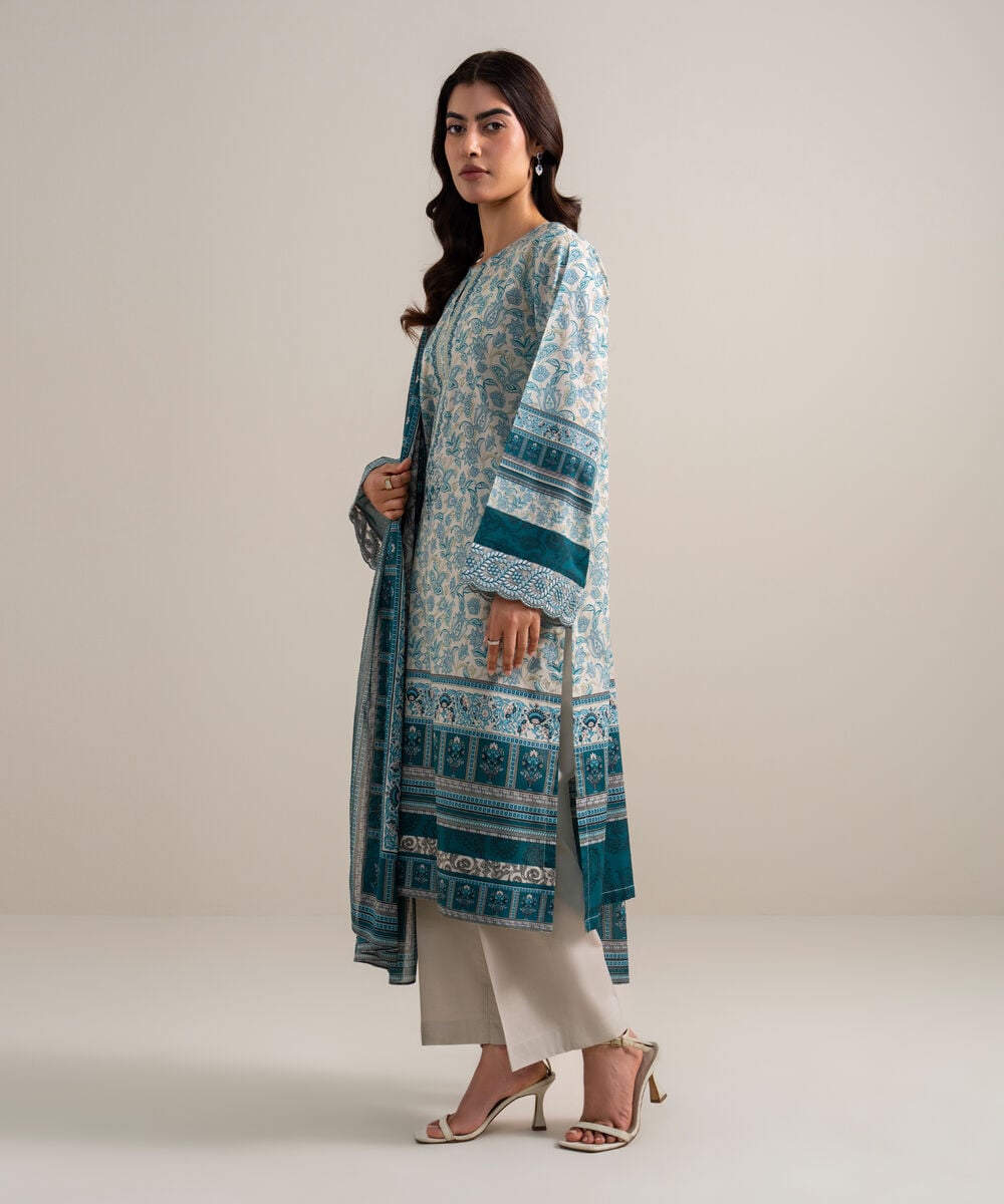 Women's Unstitched Lawn Embroidered Peach 3 Piece Suit
