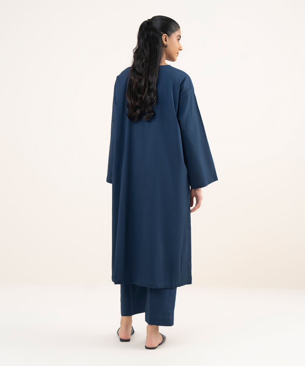 Women's RTW Seersucker Blue Solid A-Line Shirt