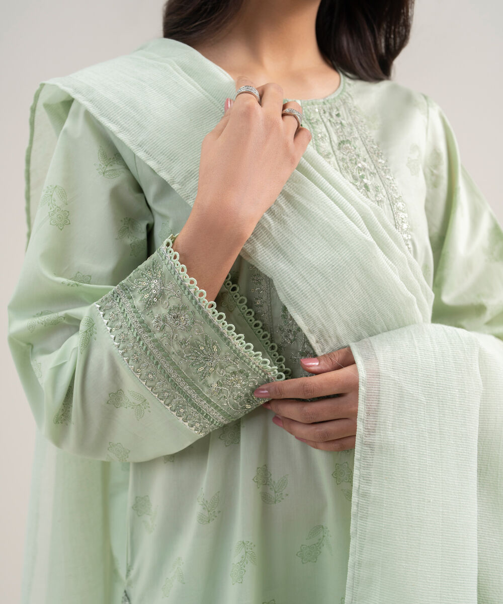 Women's RTW Lawn Embroidered Mint Green 3 Piece Suit