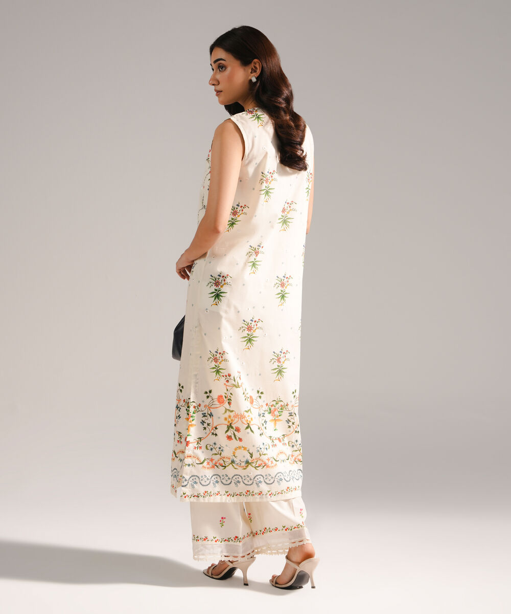 Women's RTW Lawn Embroidered A-Line White Shirt