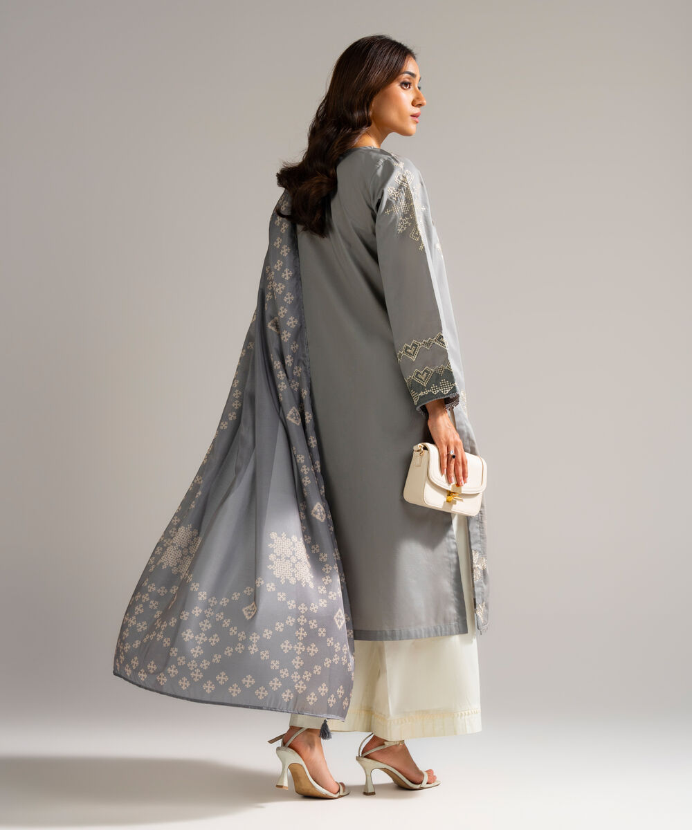 Women's RTW Lawn Embroidered Grey 2 Piece Suit