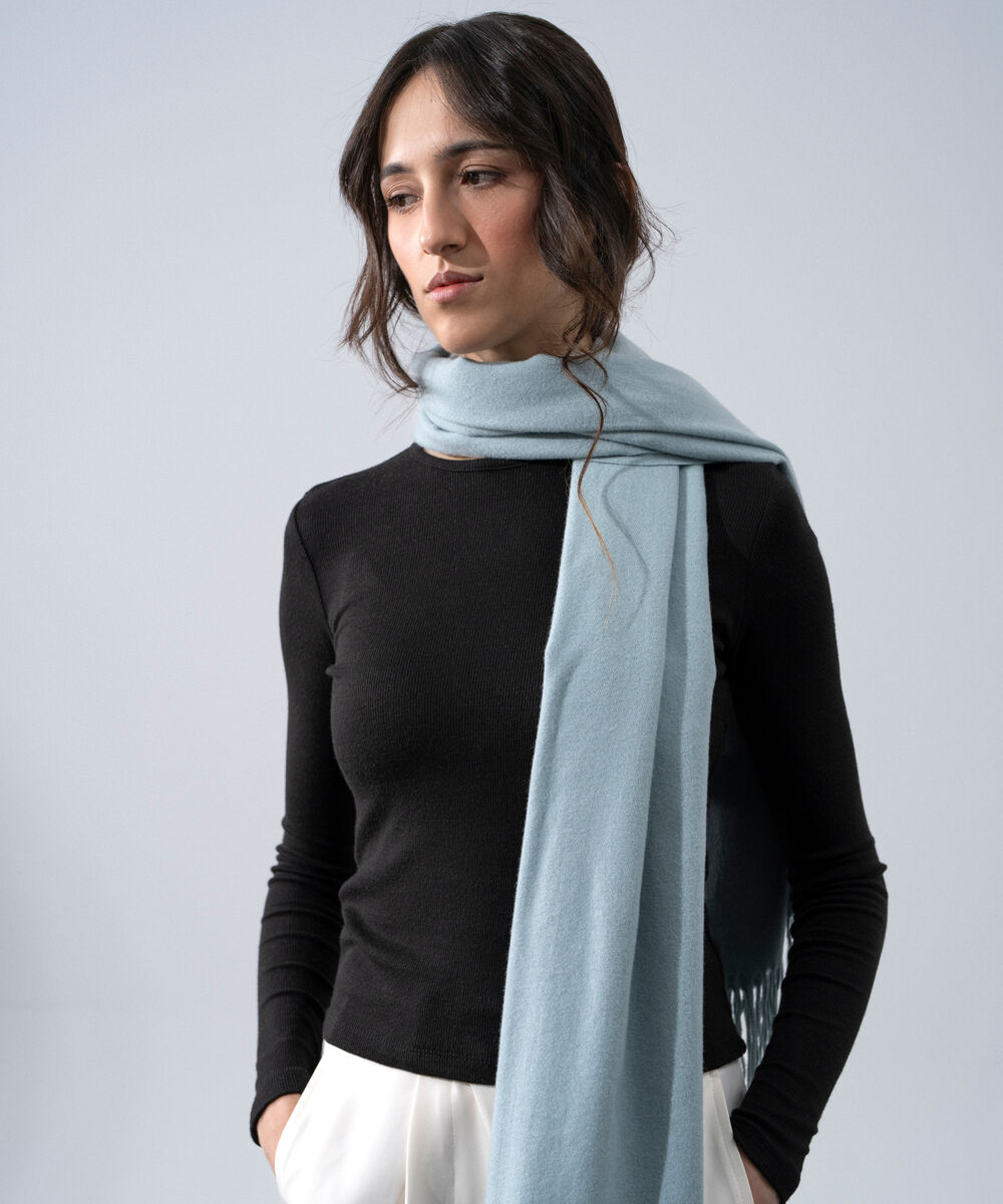 Women's Western Wear Light Blue Solid Woolen Scarf