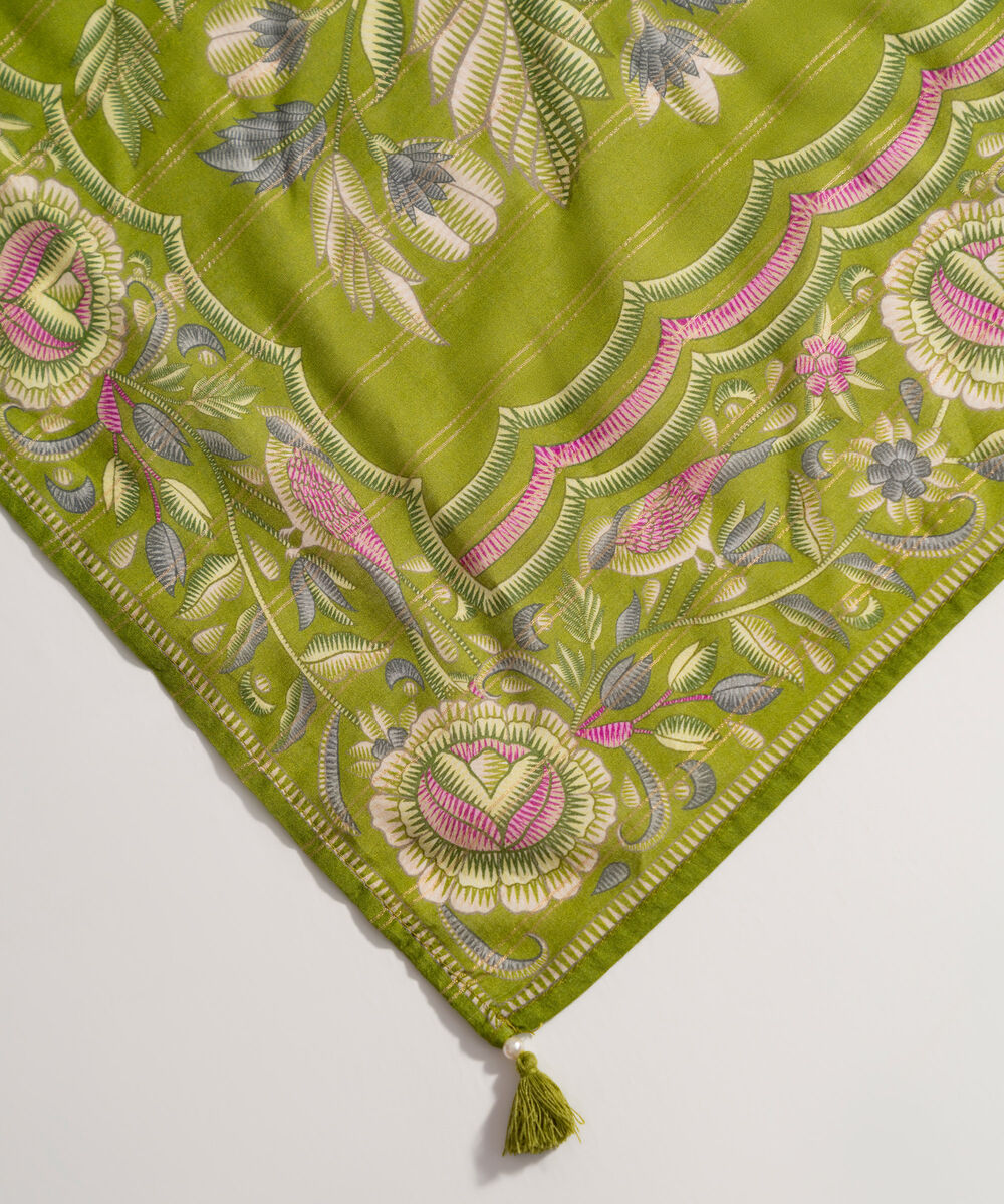Zari Voile Printed Green Dupatta