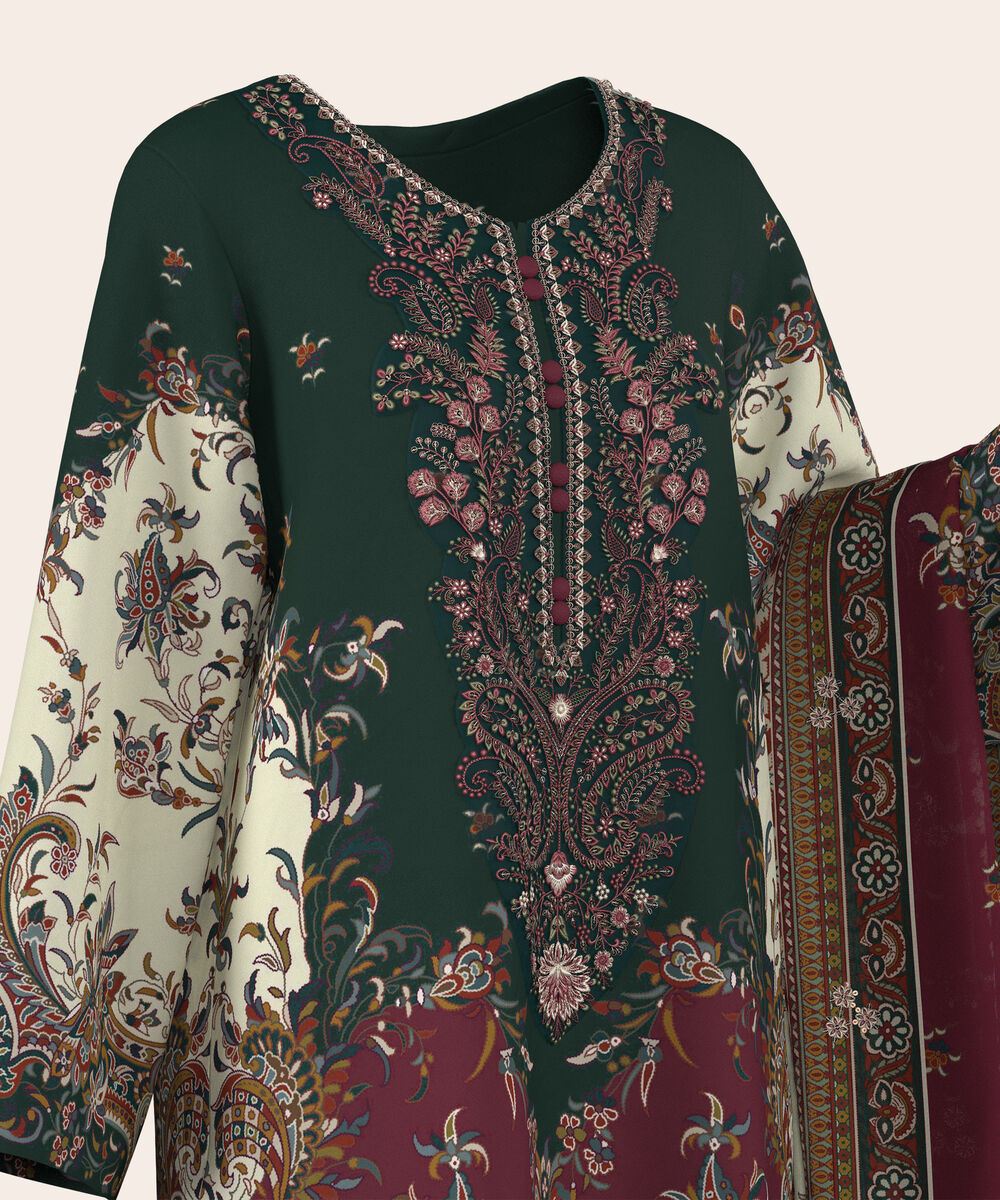 Women's Unstitched Lawn Multi  Embroidered 3 Piece Suit