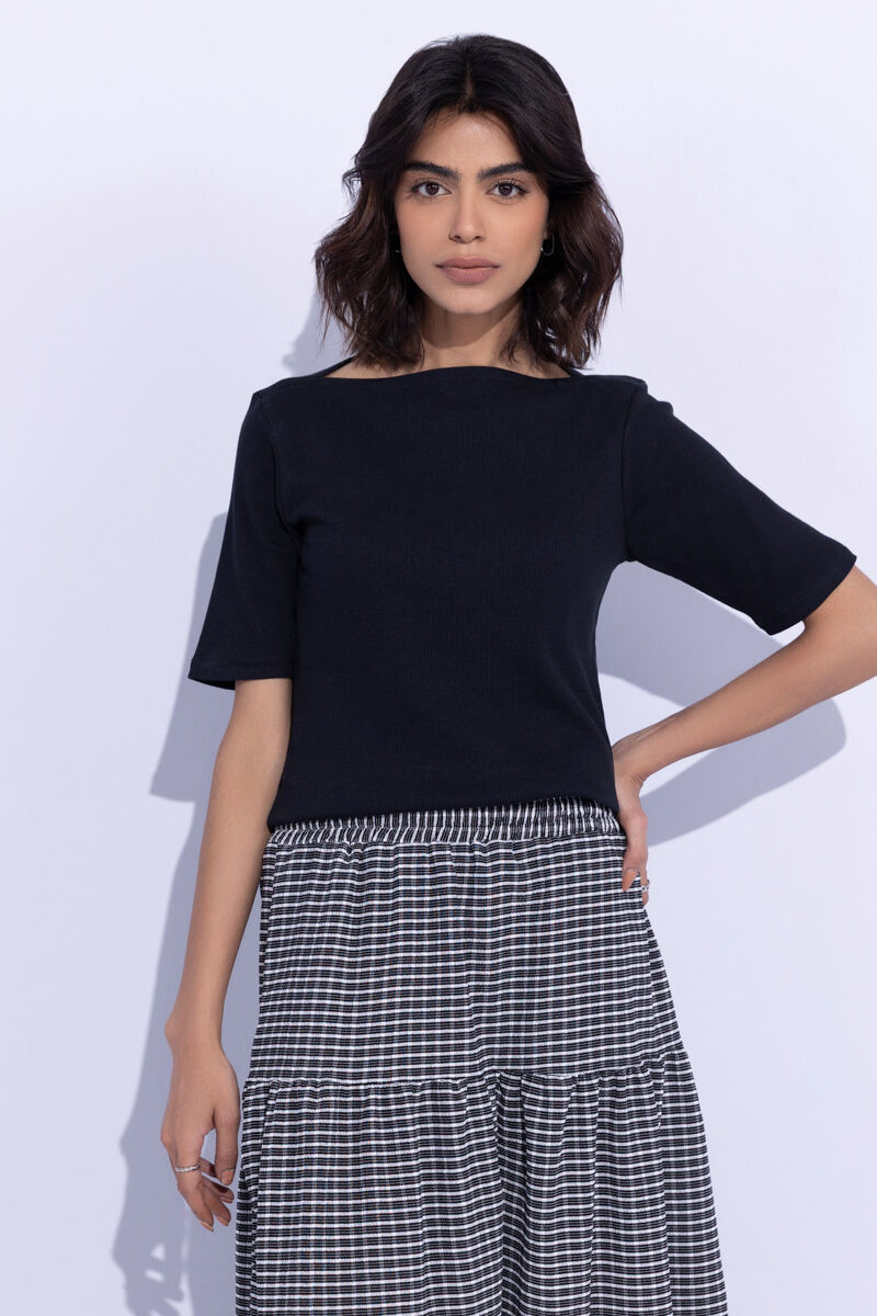 Slash Neck Rib Top