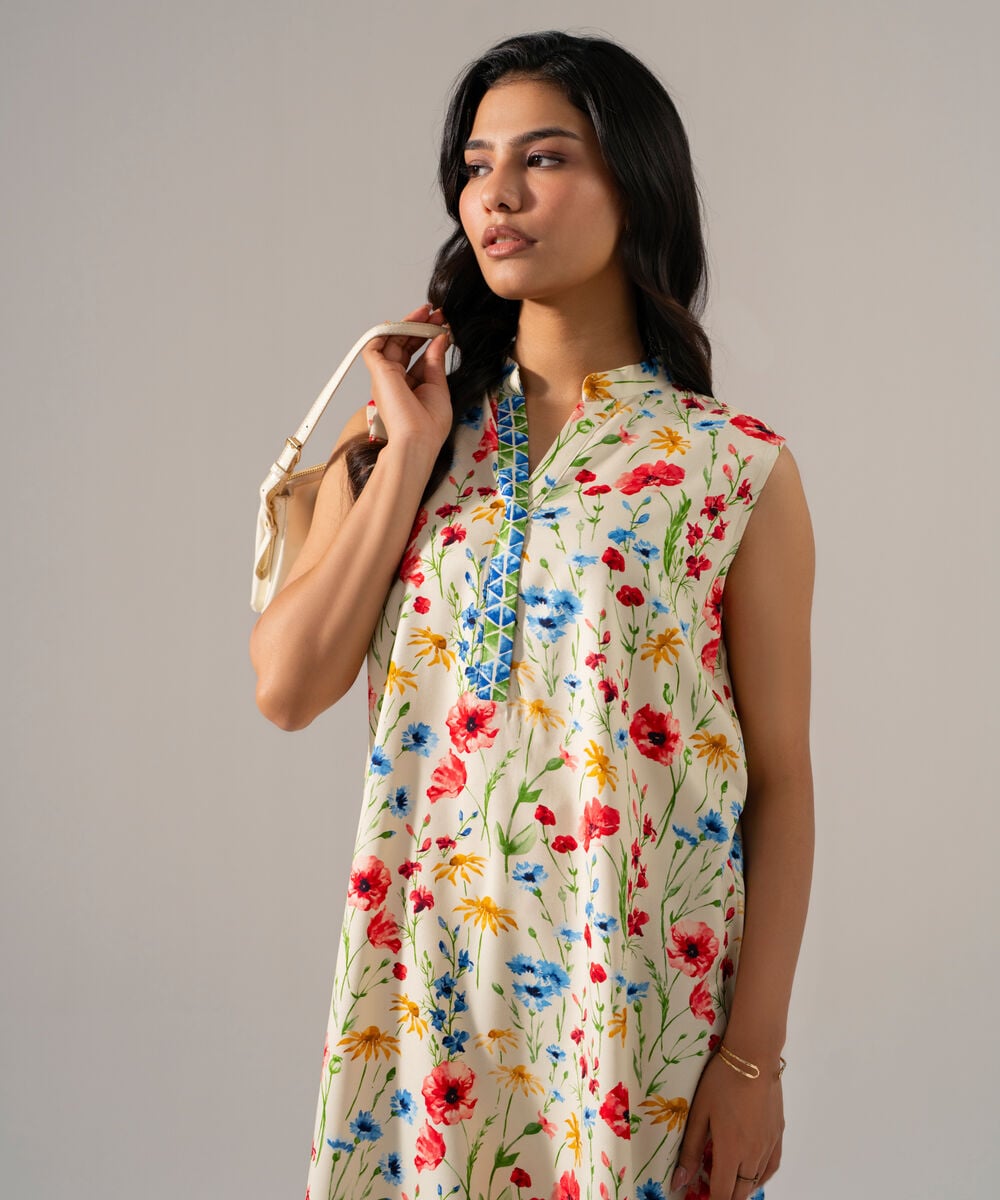 Women's RTW Viscose Marina Printed Off White 2 Piece Suit