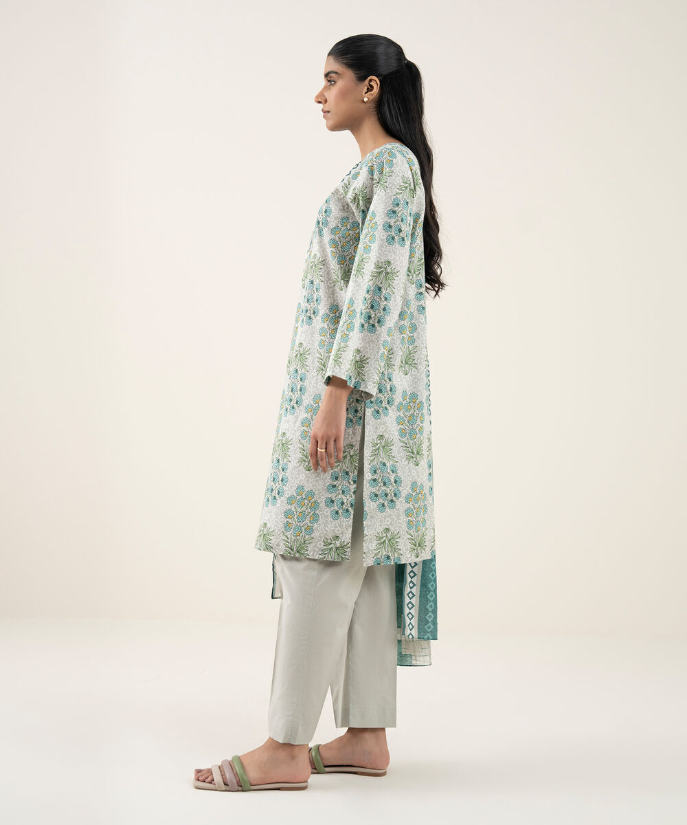 Women's Unstitched Lawn Printed Green 3 Piece Suit