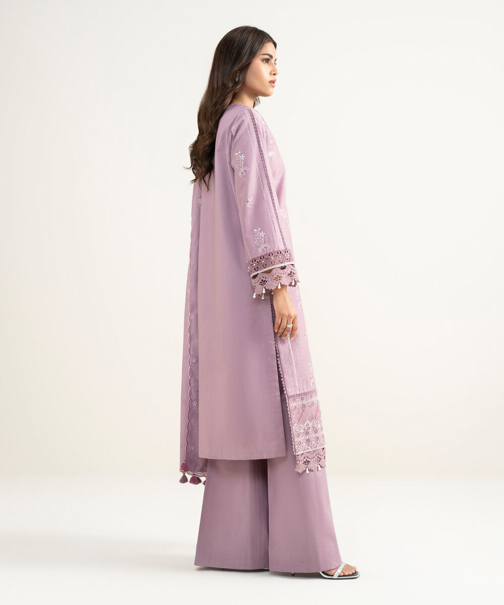 Women's Unstitched Textured Lawn Embroidered Purple 3 Piece Suit