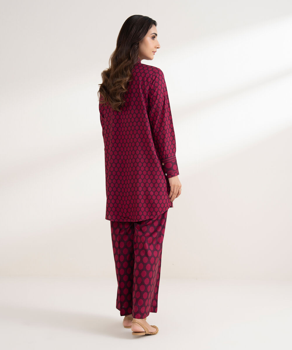 Women's RTW Viscose Linen Printed Straight Pink Shirt