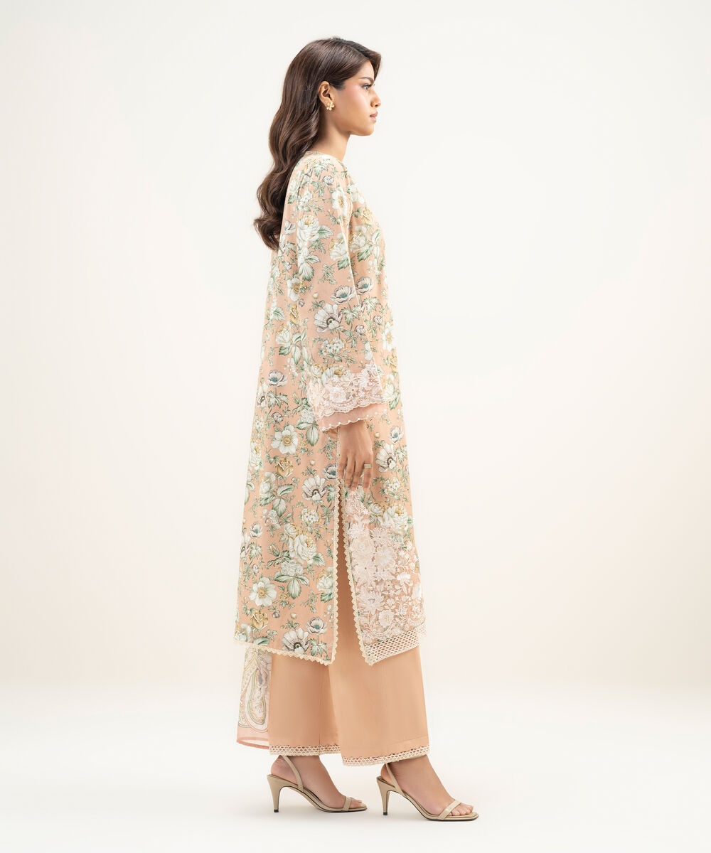 Women's RTW Lawn Embroidered Peach 3 Piece Suit
