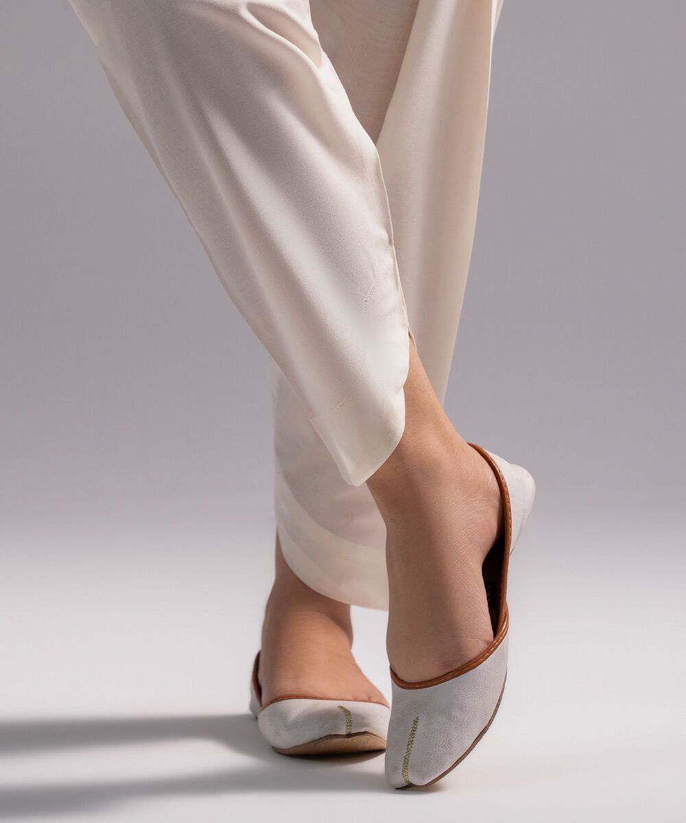 Women's RTW Cambric Solid Off White Skinny Shalwar