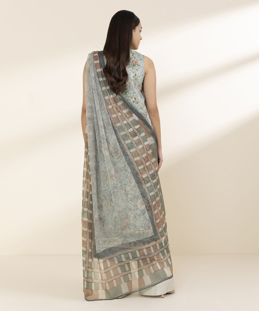 Unstitched Women's Blue Lawn 3 Piece Suit