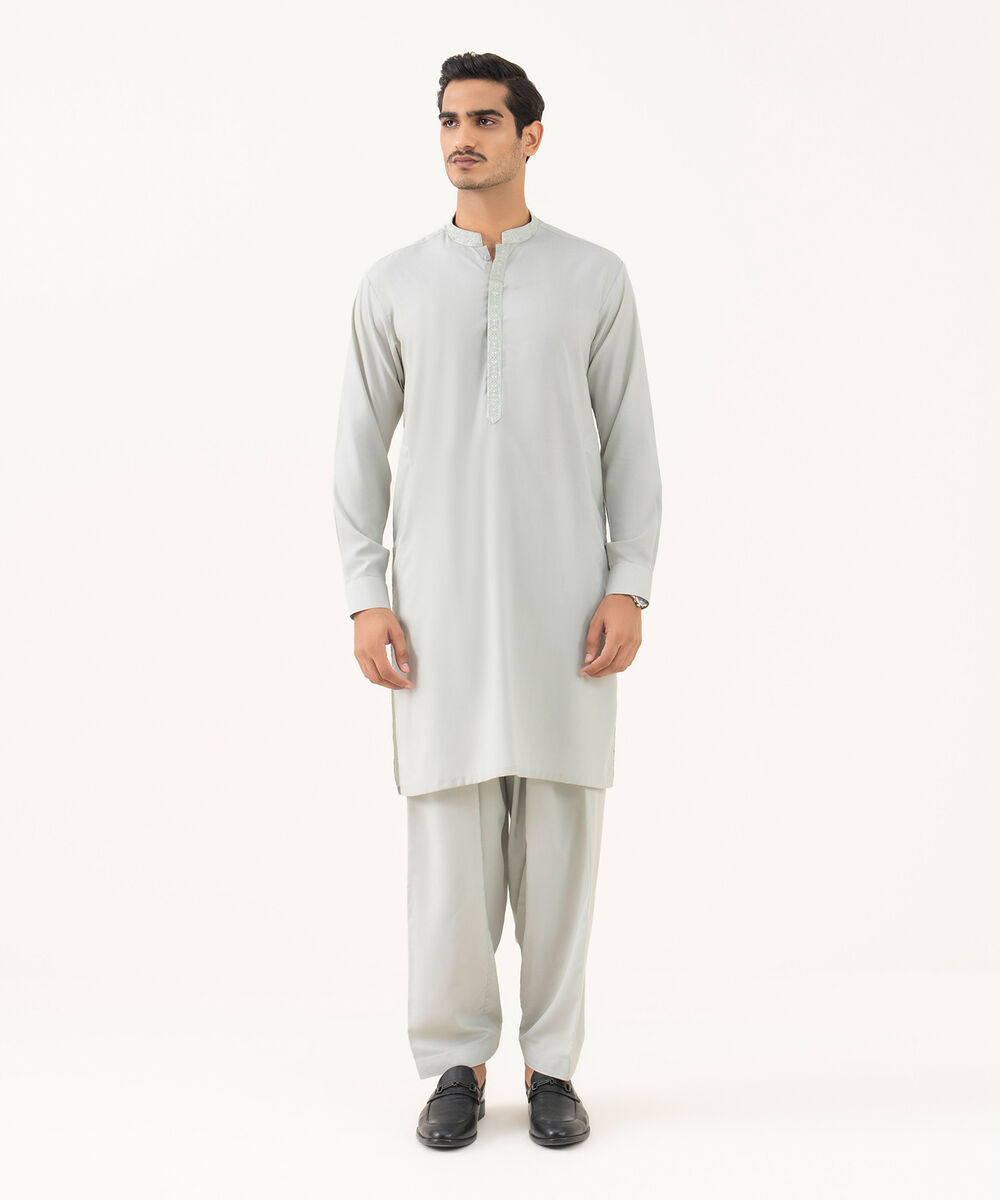 Men's Falak Embroidered Light Sage Kurta Shalwar