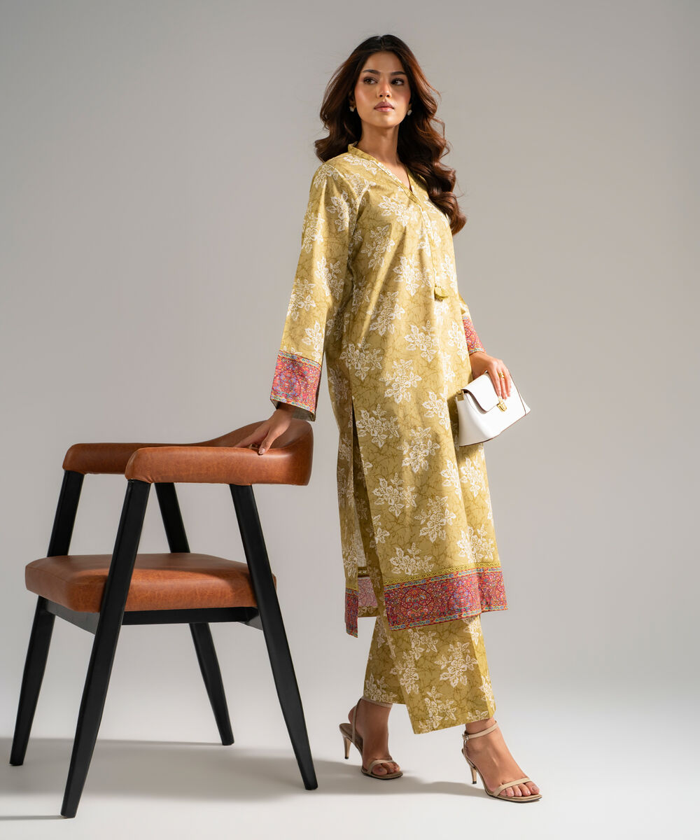 Women's RTW Lawn Printed Green 2 Piece Suit