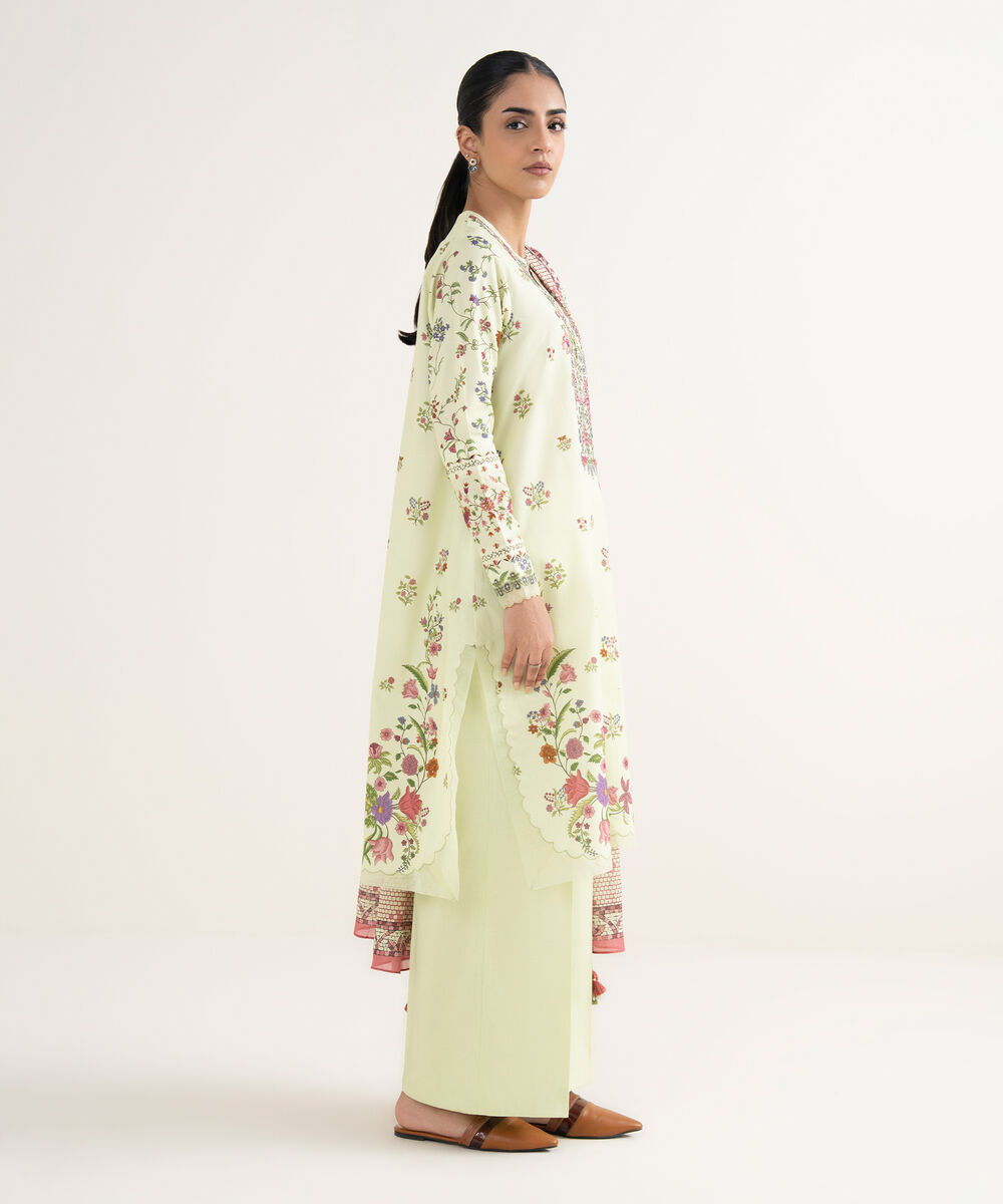 Women's Unstitched Lawn Embroidered Yellow 3 Piece Suit