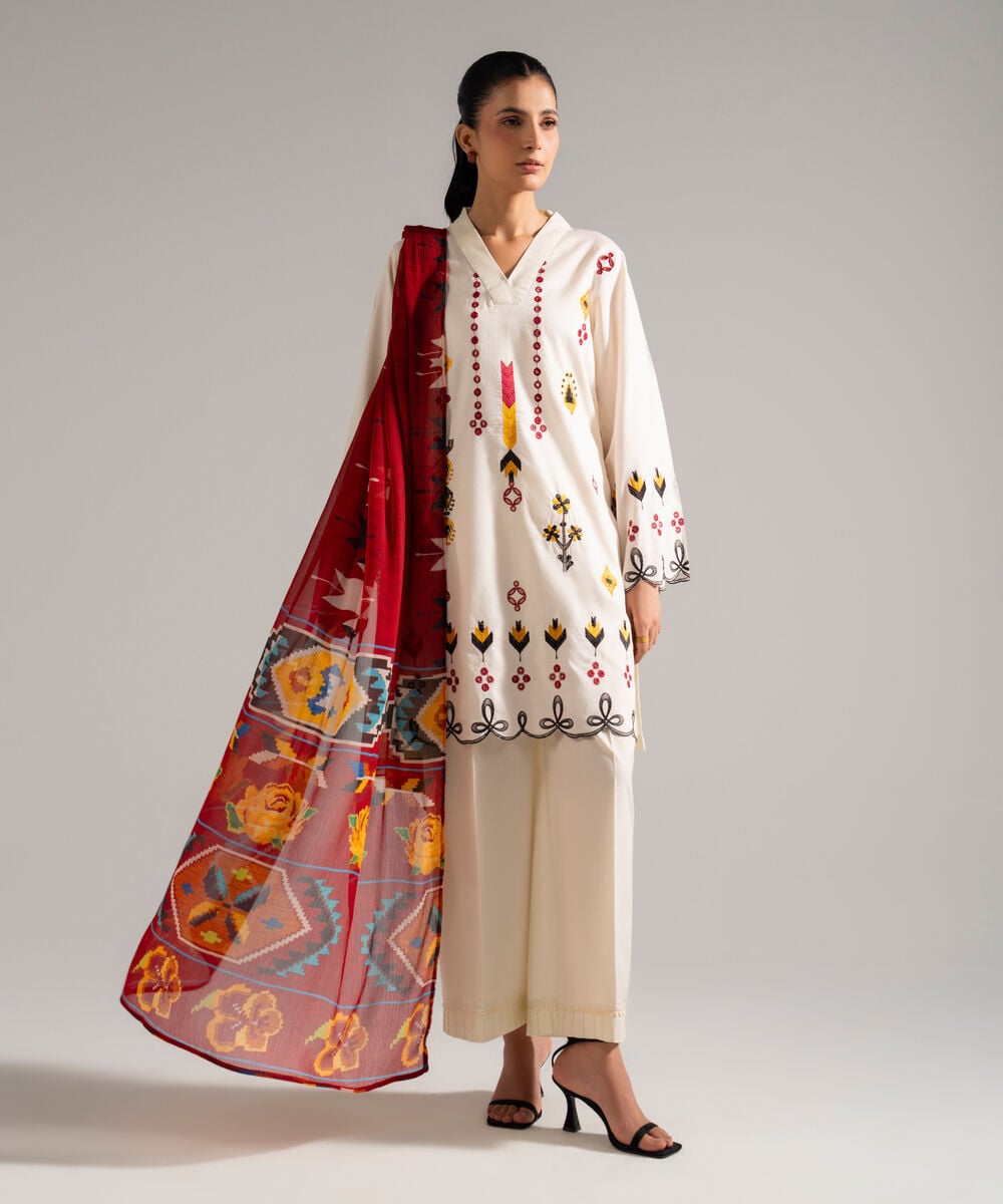 Women's RTW Blended Chiffon Printed Red Dupatta