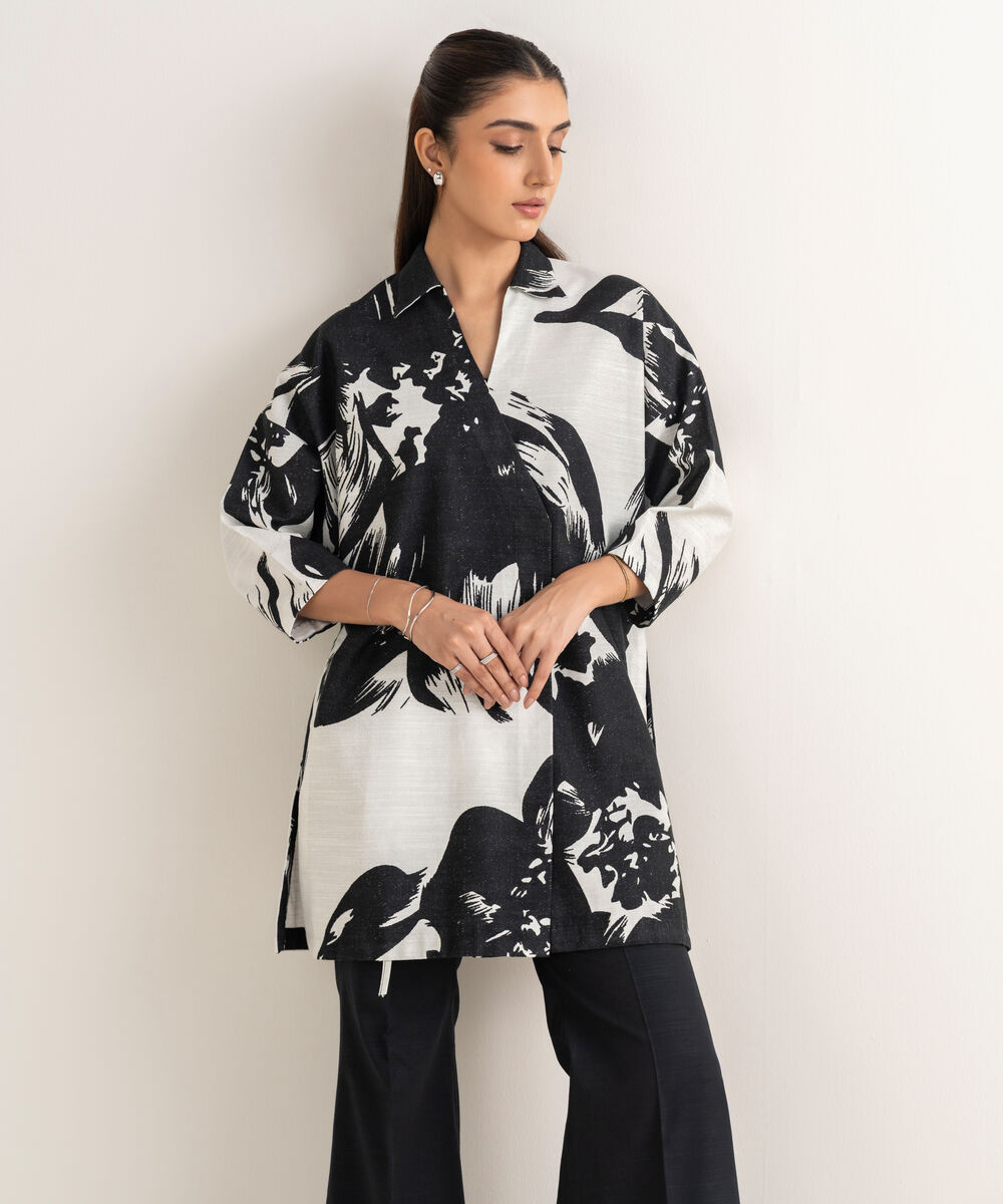 Women's Unstitched Khaddar Printed Black Shirt