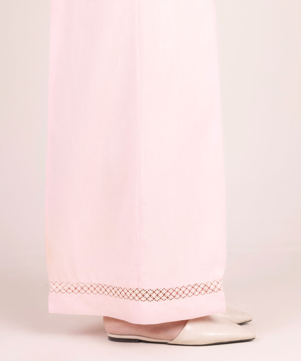 Women's RTW Linen Viscose Solid Pink Flared Pants