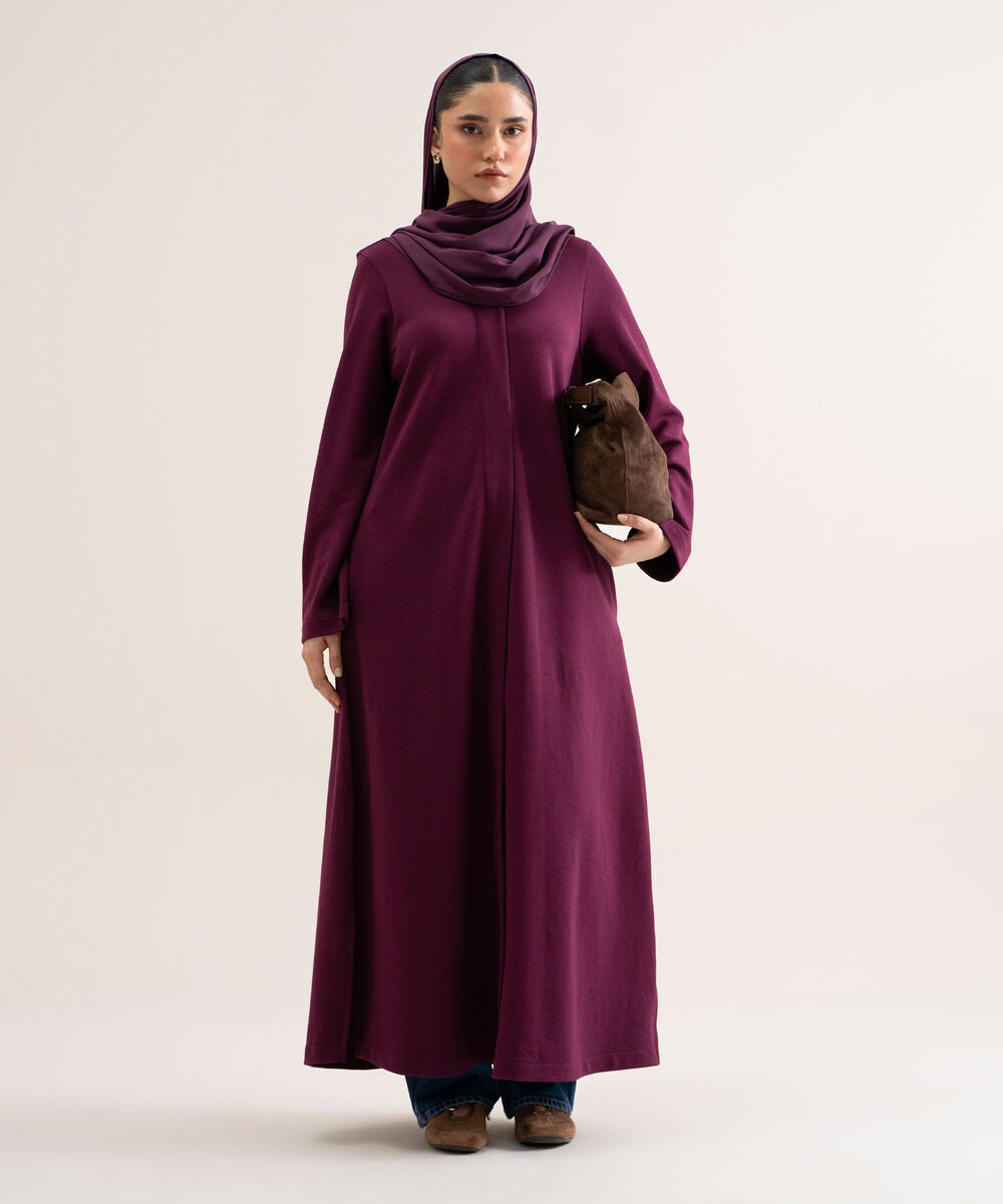 Women's Burgundy Knit Abaya Set
