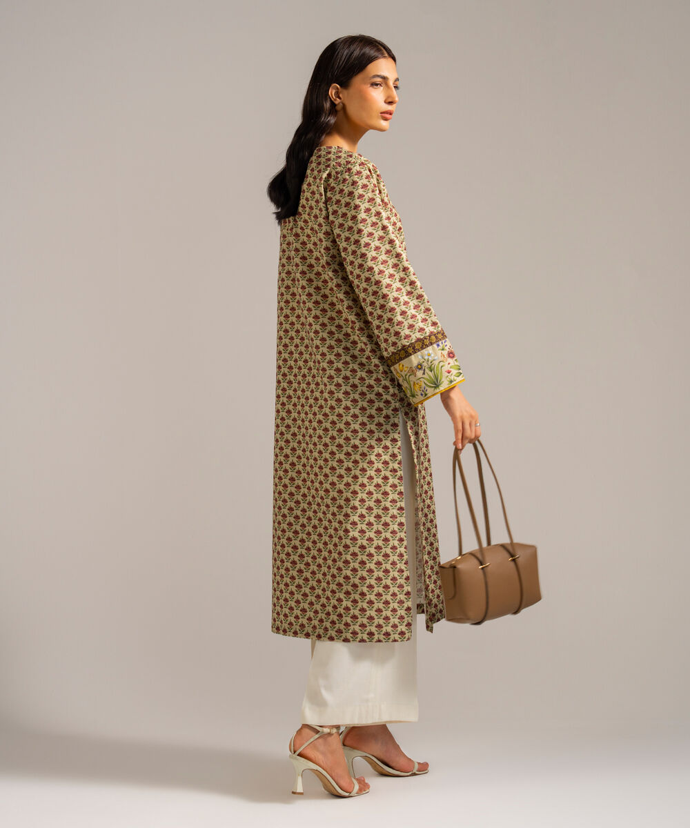 Women's RTW Lawn Printed Green Straight Shirt