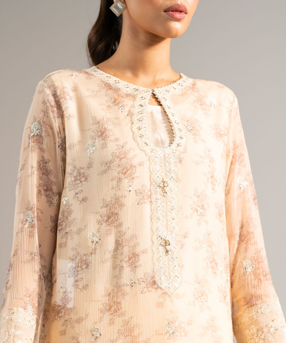 Women's RTW Chiffon Embroidered Peach 3 Piece Suit