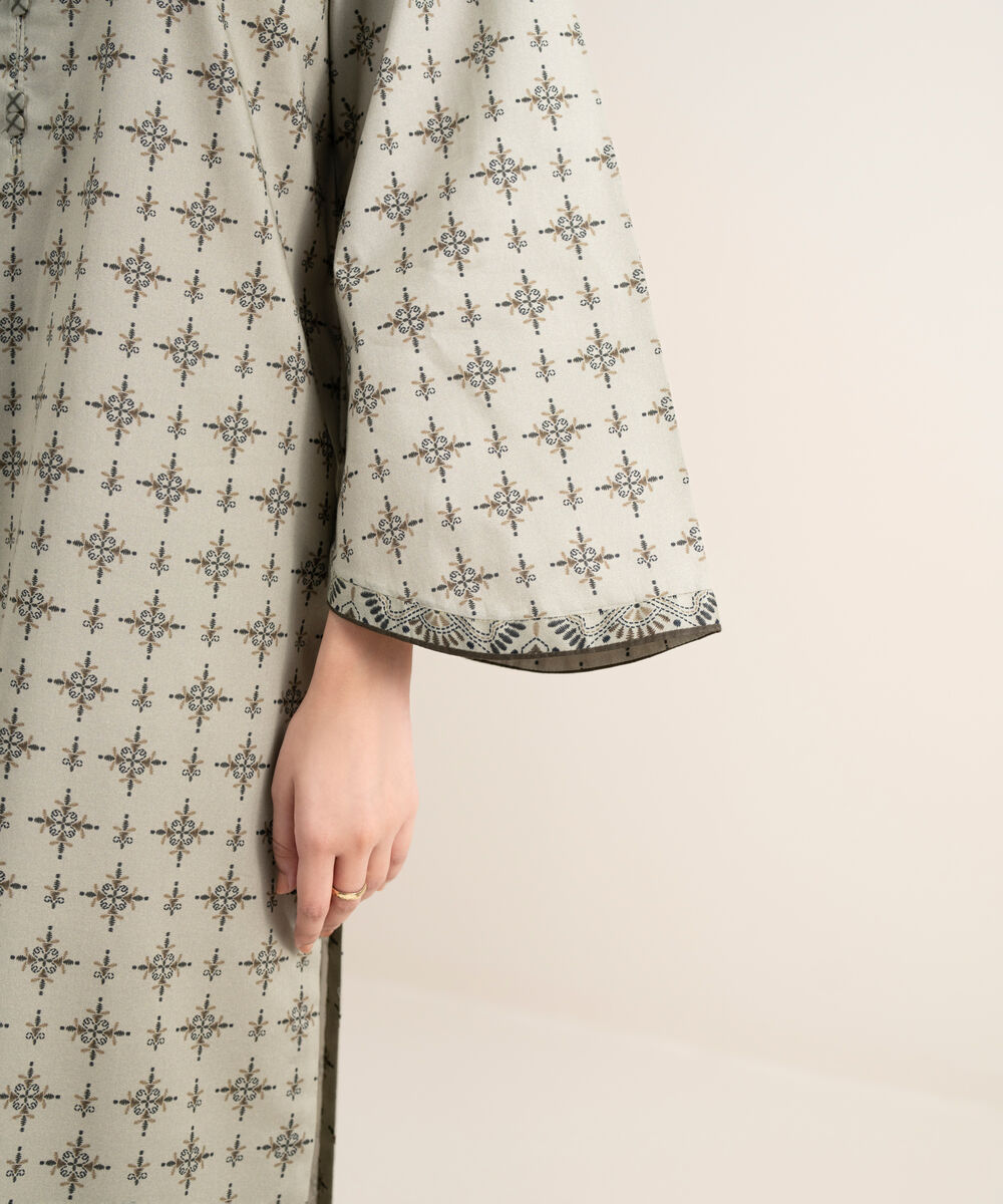 Women's Unstitched Lawn Printed Beige 3 Piece Suit