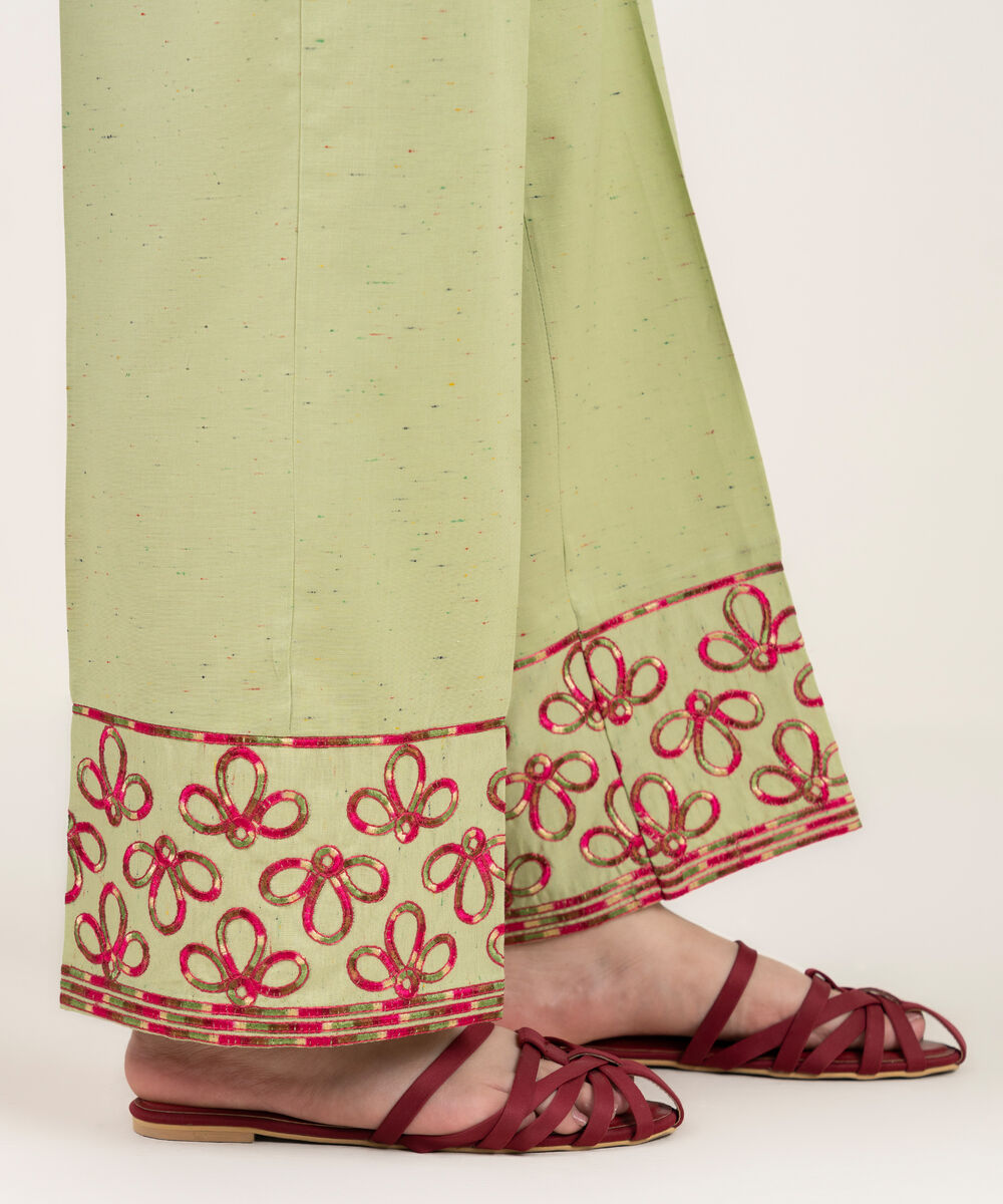 Women's RTW Multi Neps Embroidered Green Straight Pants