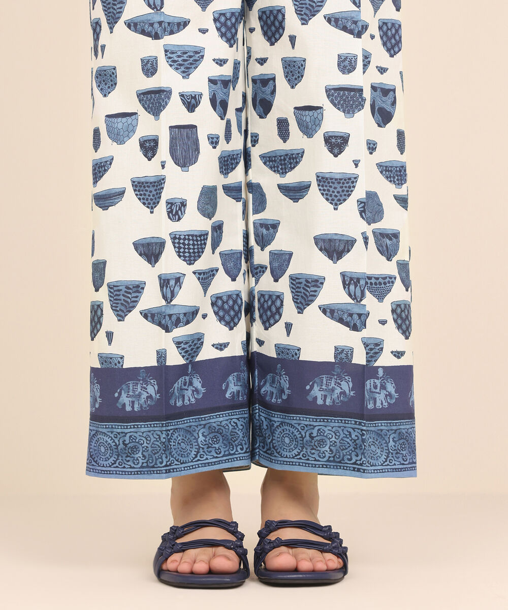 Women's RTW Cambric White Printed Culottes