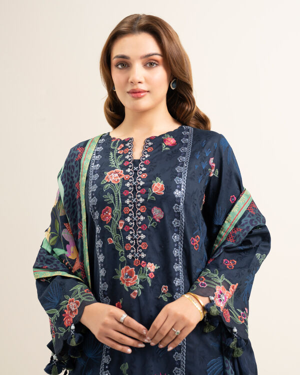 3 Piece - Embroidered Cotton Jacquard Suit