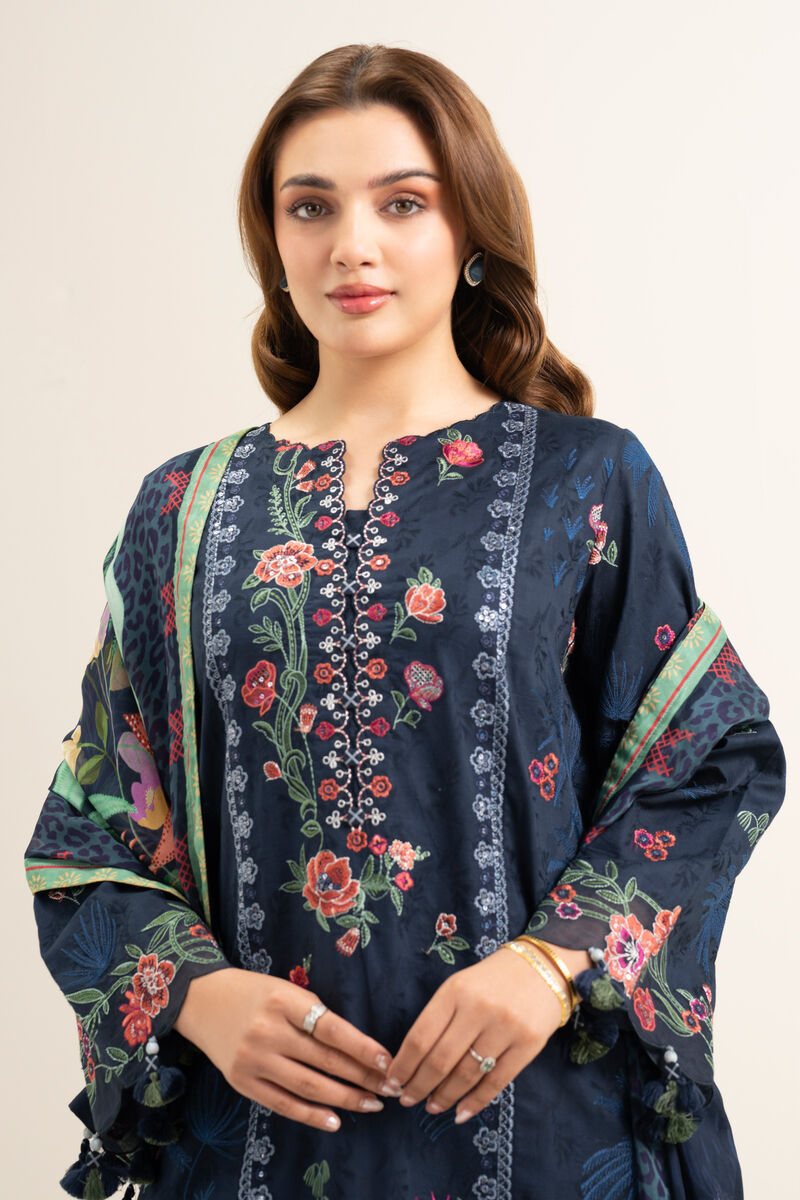 3 Piece - Embroidered Cotton Jacquard Suit