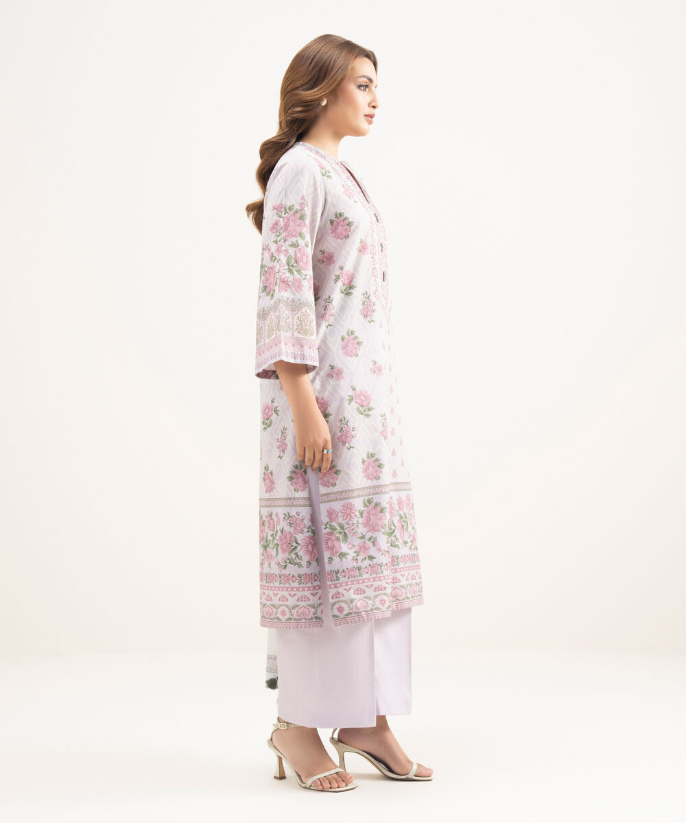 Women's Unstitched Lawn Printed Purple 3 Piece Suit