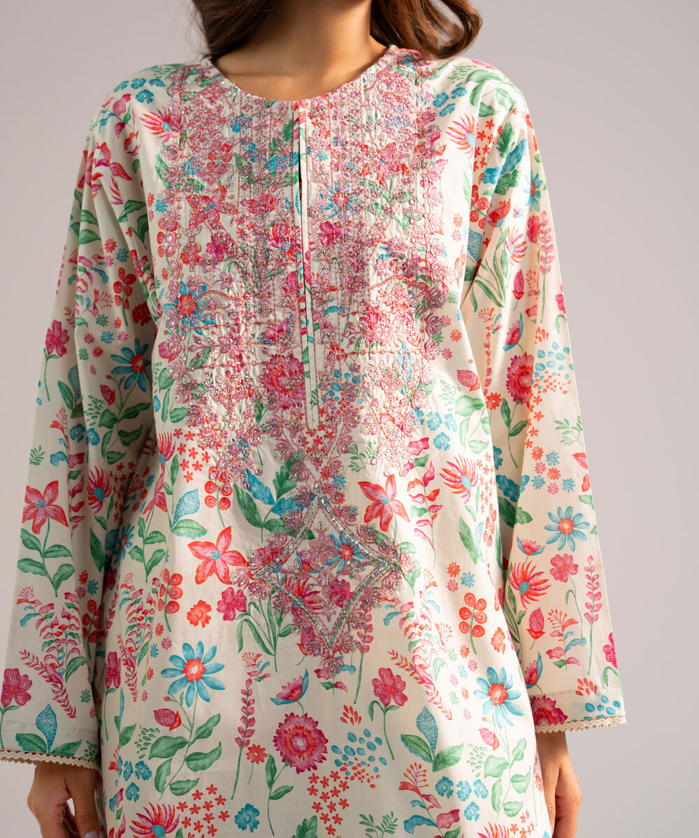 Women's RTW Lawn Embroidered Off White 2 Piece Suit