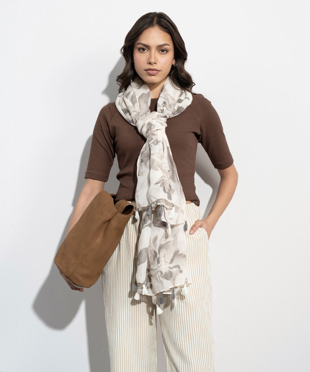 Women's Western Beige Printed Rectangular Scarf