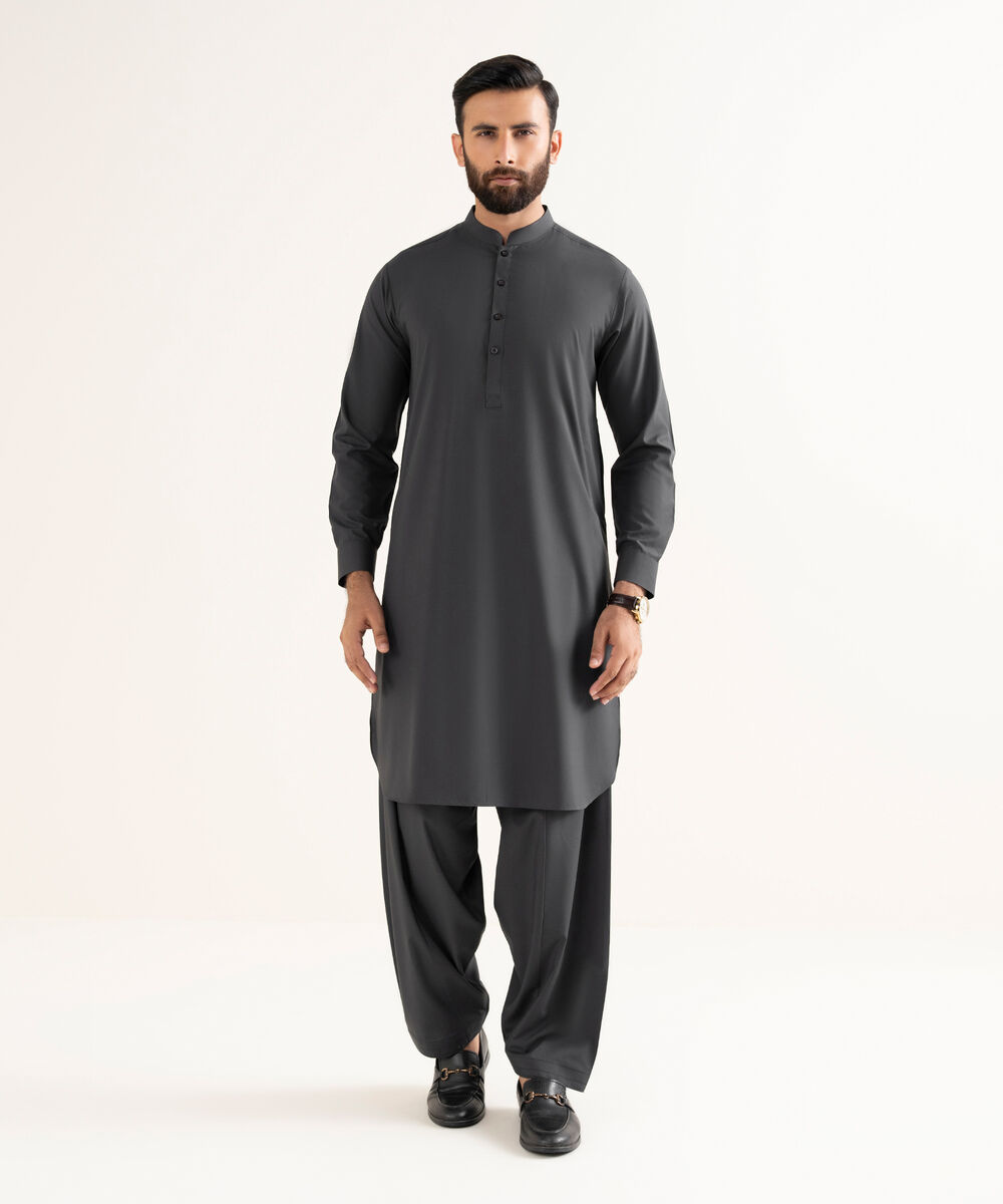 Men's 100% Cotton Plain Black Kameez Shalwar