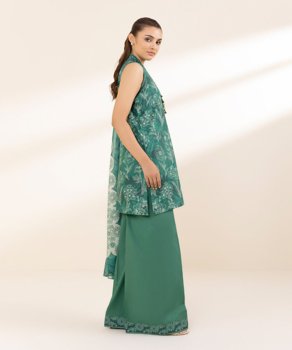 Unstitched Women's Printed Lawn Green Two Piece Suit