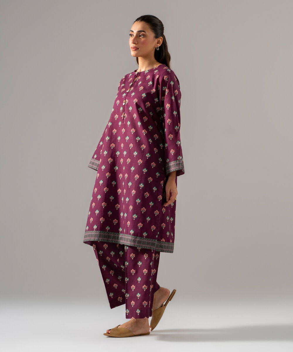 Women's RTW Khaddar Printed Purple 2 Piece Suit