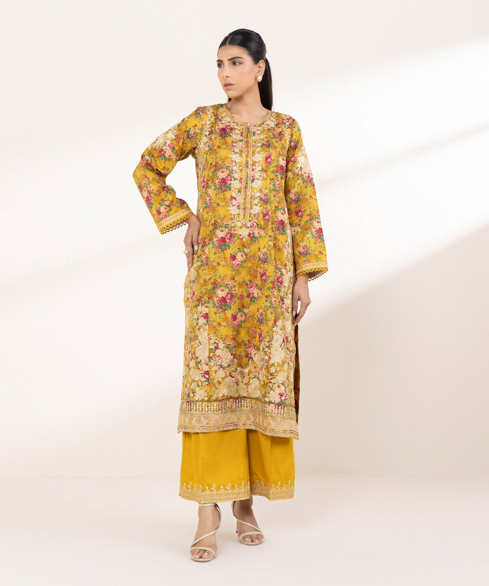 Women's RTW Cotton Satin Multi Embroidered A-Line Shirt