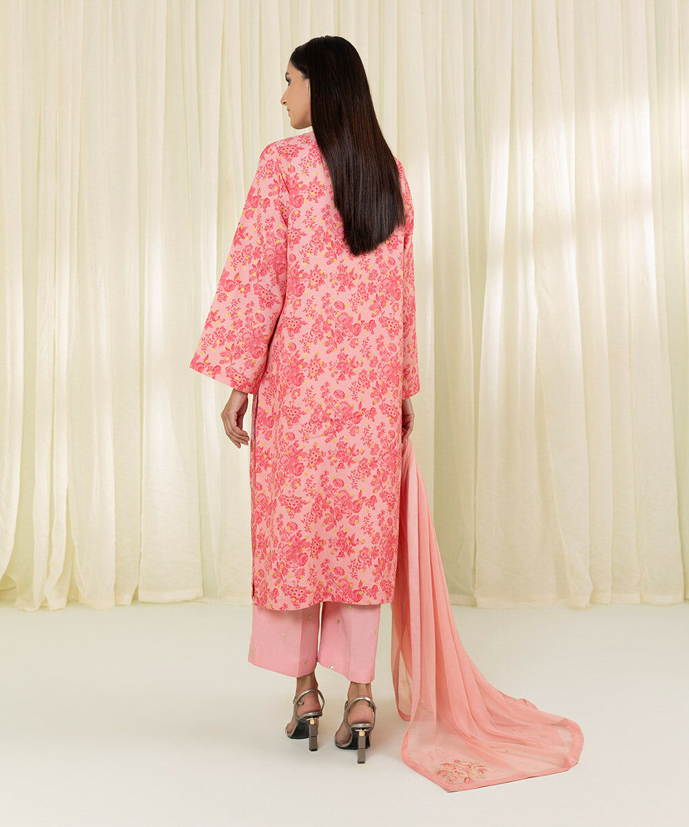 Women Pink Viscose Raw Silk 3 PC Embroidered Suit
