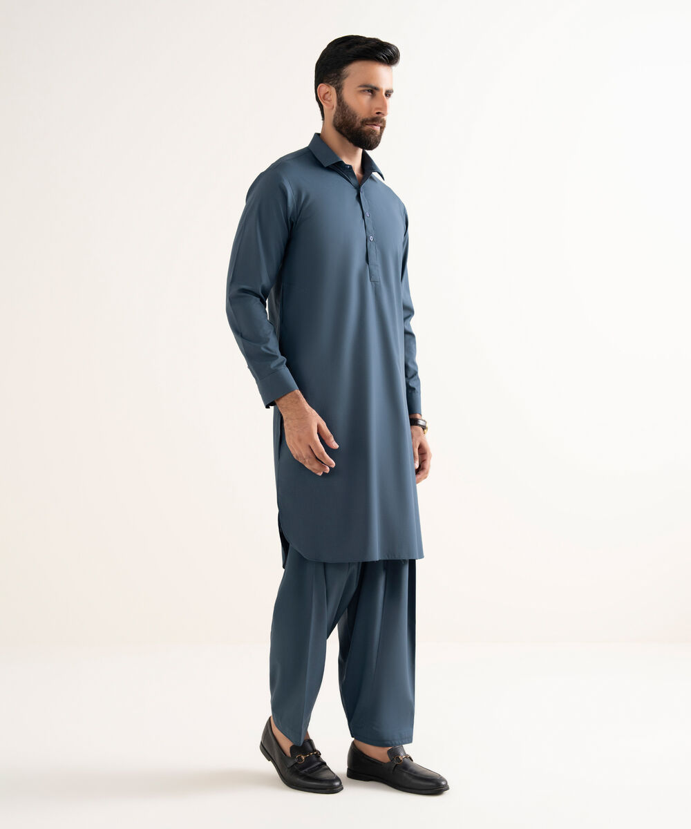 Men's Wash & Wear Plain Blue Kameez Shalwar