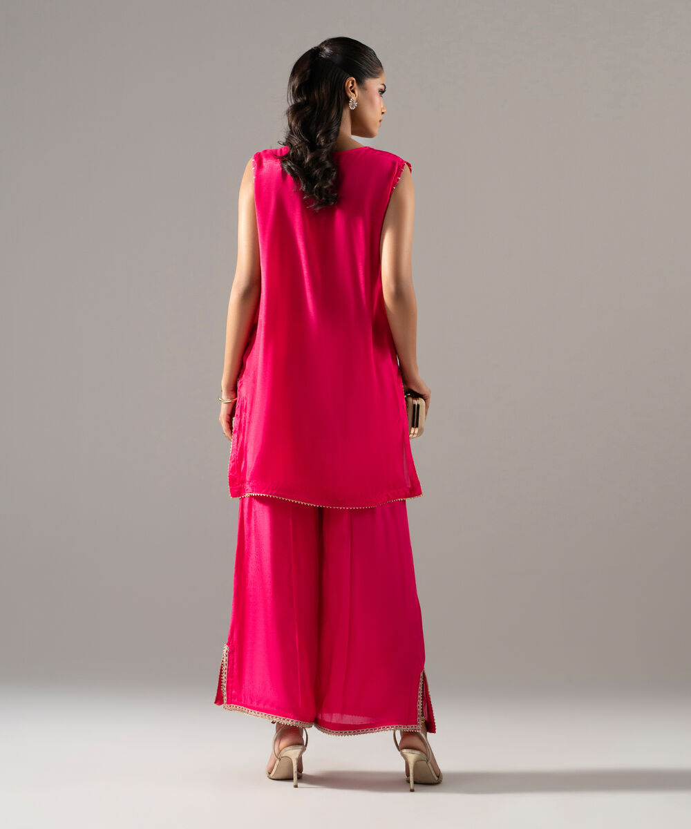 Women's RTW Thai Silk Solid Embroidered Pink 2 Piece Suit