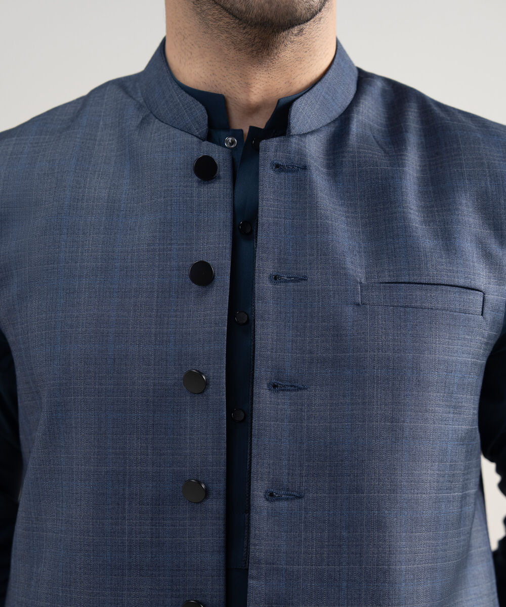 Men's Stitched Premium Suiting Blue Waistcoat