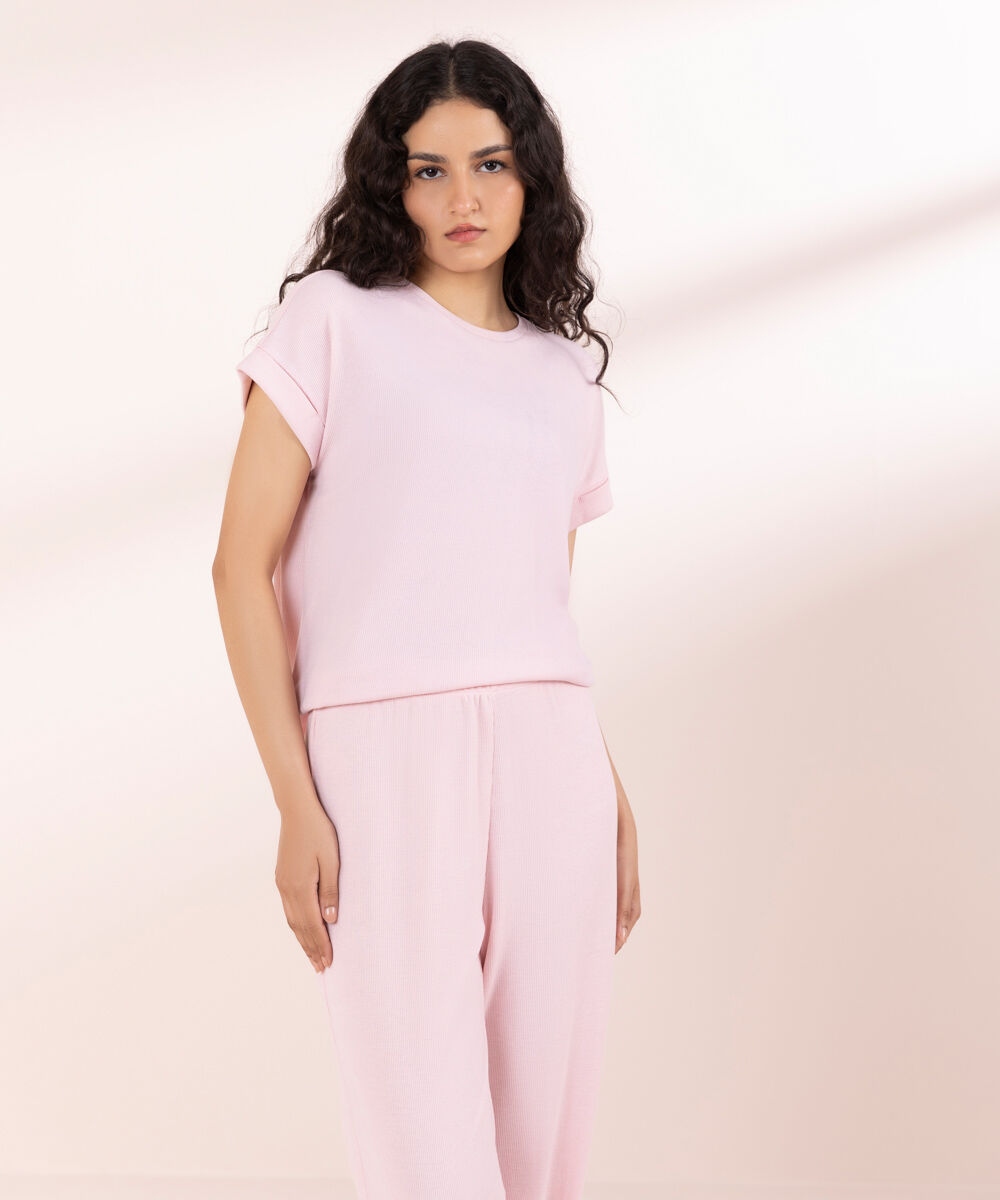 Womens Pink Sleepwear Pink Rib Set