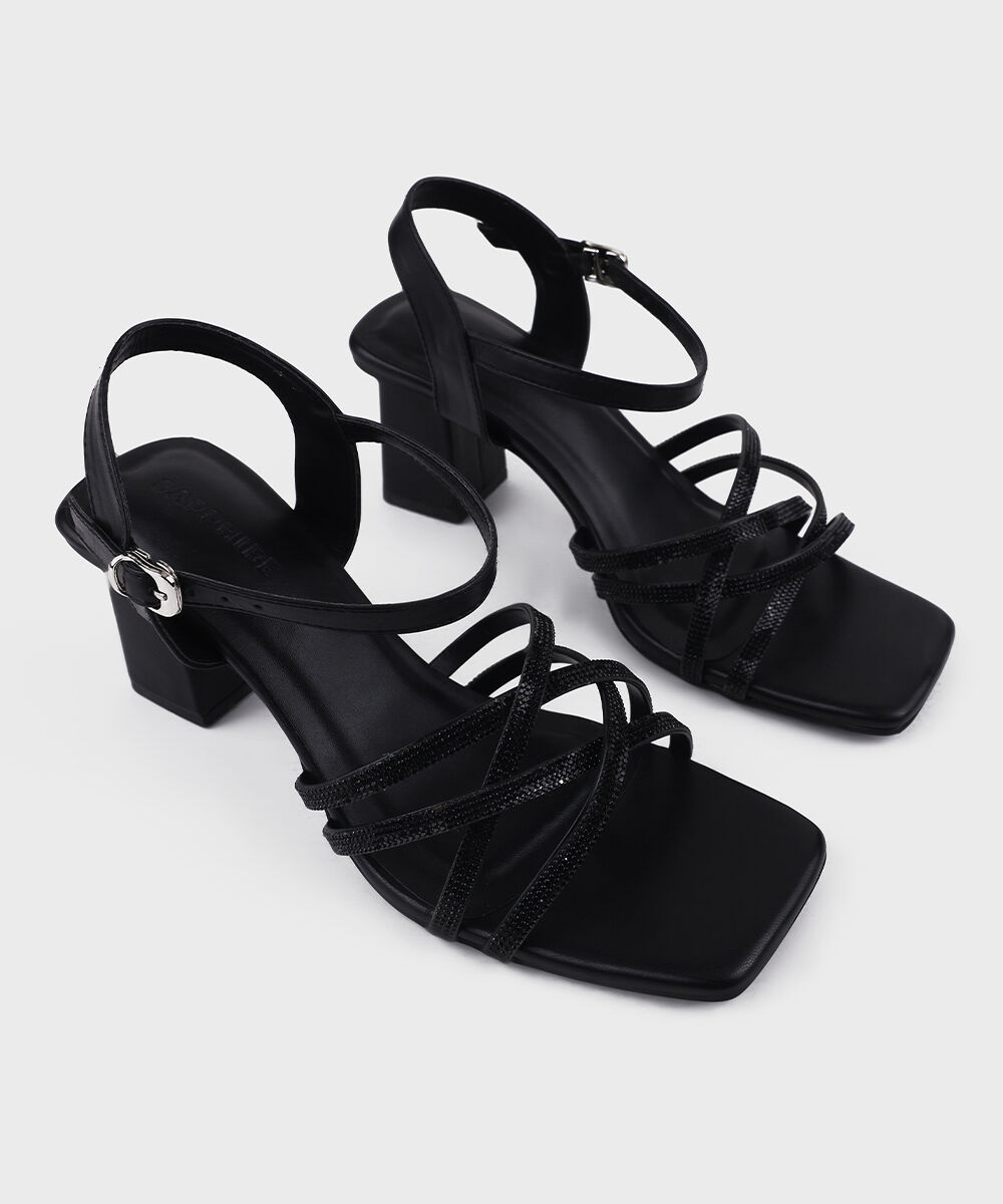 Woman - Black Embellished Block Heels