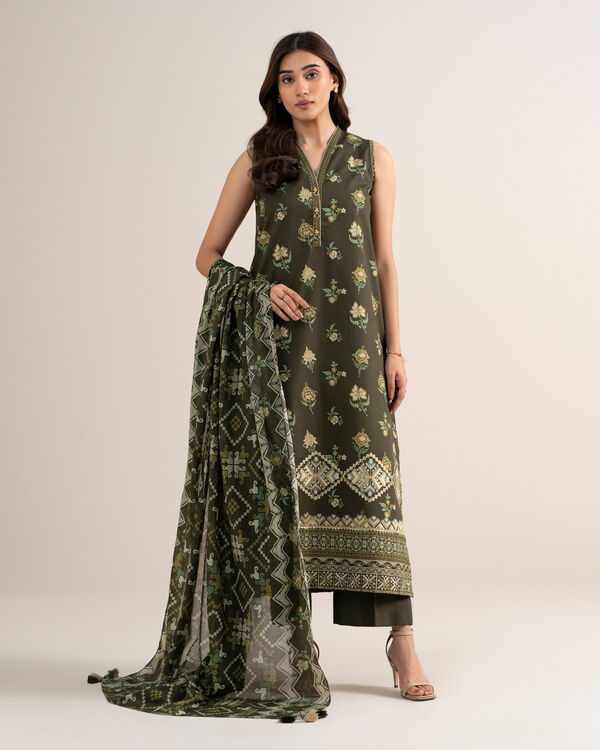 3 Piece - Embroidered Cotton Suit