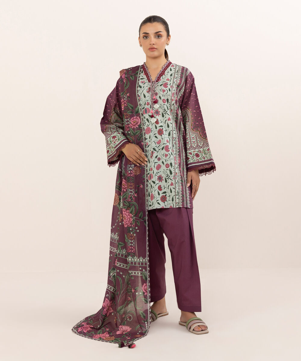 Women's Unstitched Cotton Printed Three Piece Suit