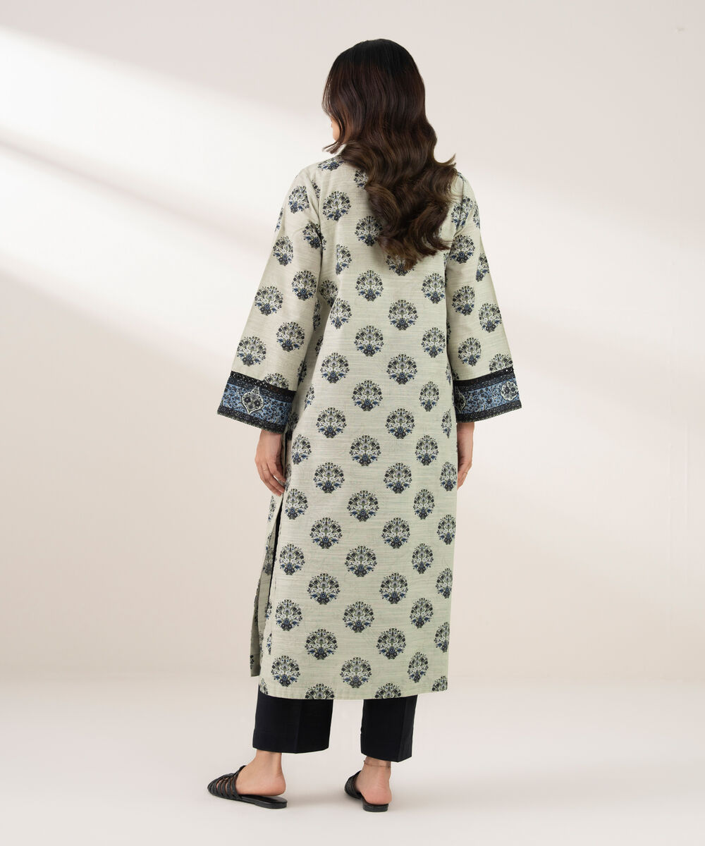 Women's RTW Light Khaddar Printed Straight Grey Shirt